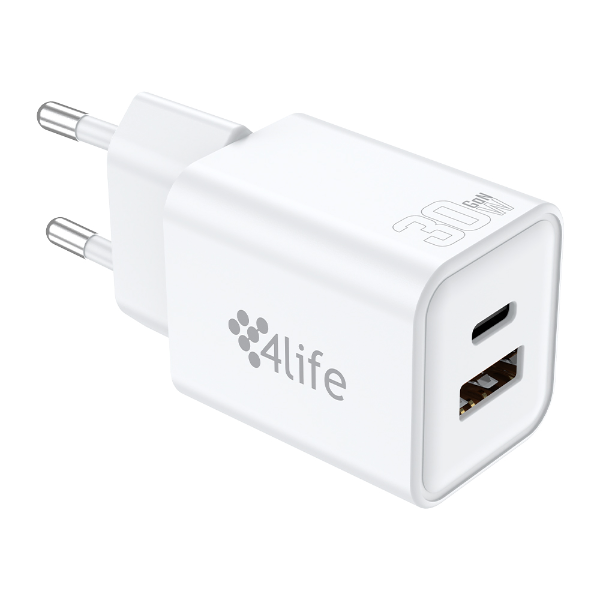 4life FL8230ACGW Cargador de Pared 30W USB-C USB-A Blanco