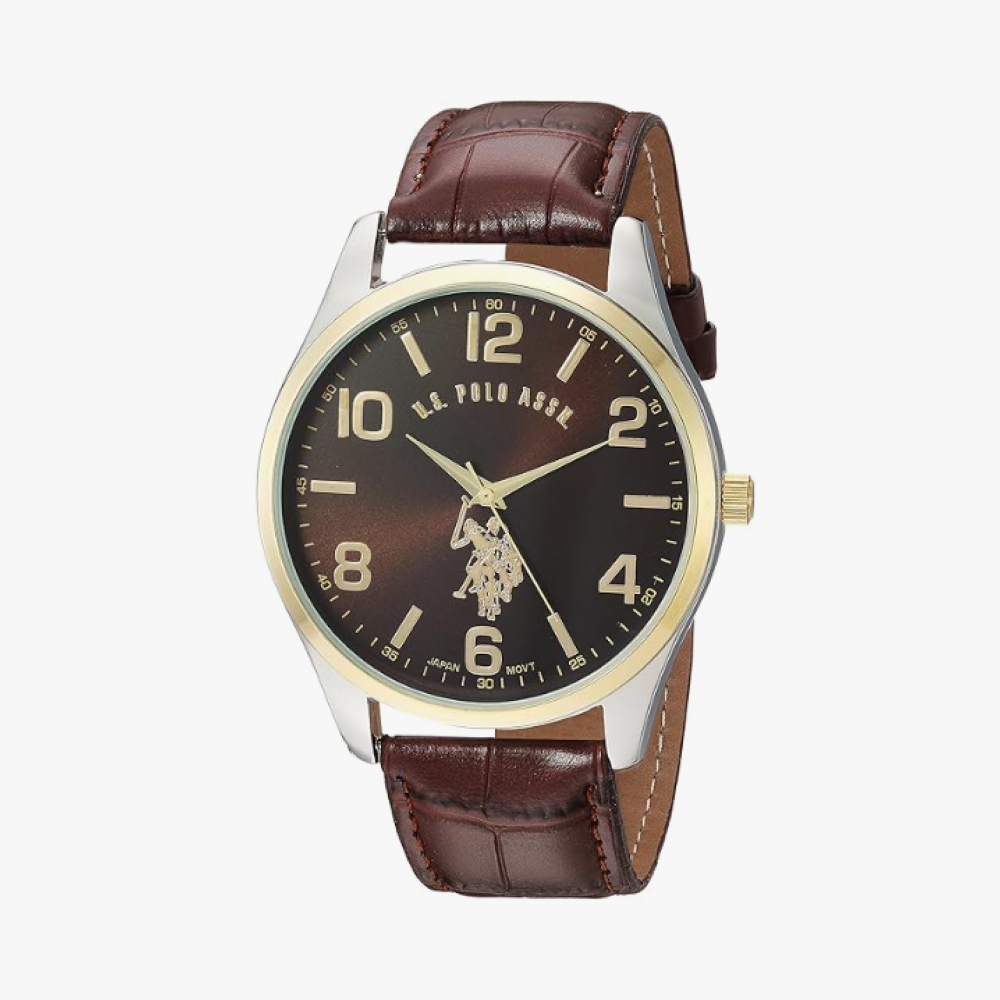 U.S. Polo Assn. Classic USC50225 Reloj para hombre con correa de piel de imitación color café