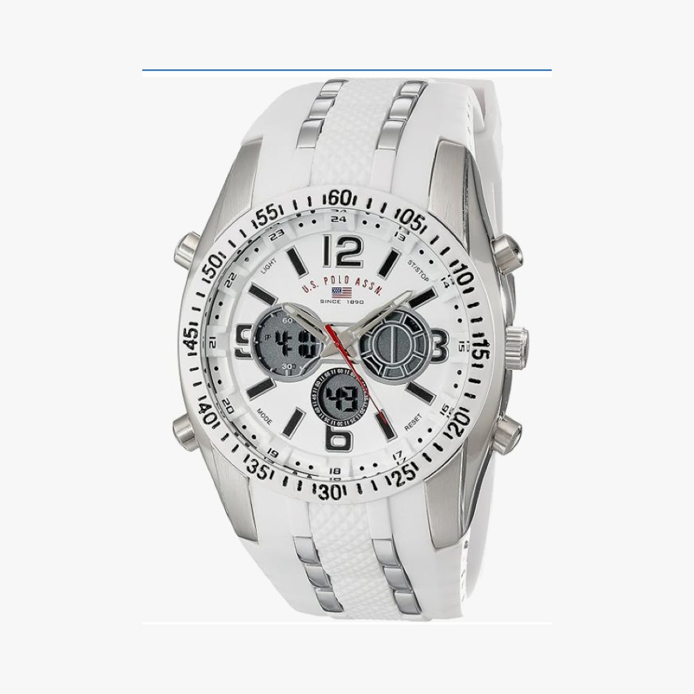 U.S. Polo Assn. Reloj deportivo analógico-digital para hombre con correa de silicona, alarma, retroiluminación y doble hora