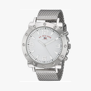 U.S. Polo Assn. Reloj de malla plateado para hombre con esfera blanca y caja de 48 mm