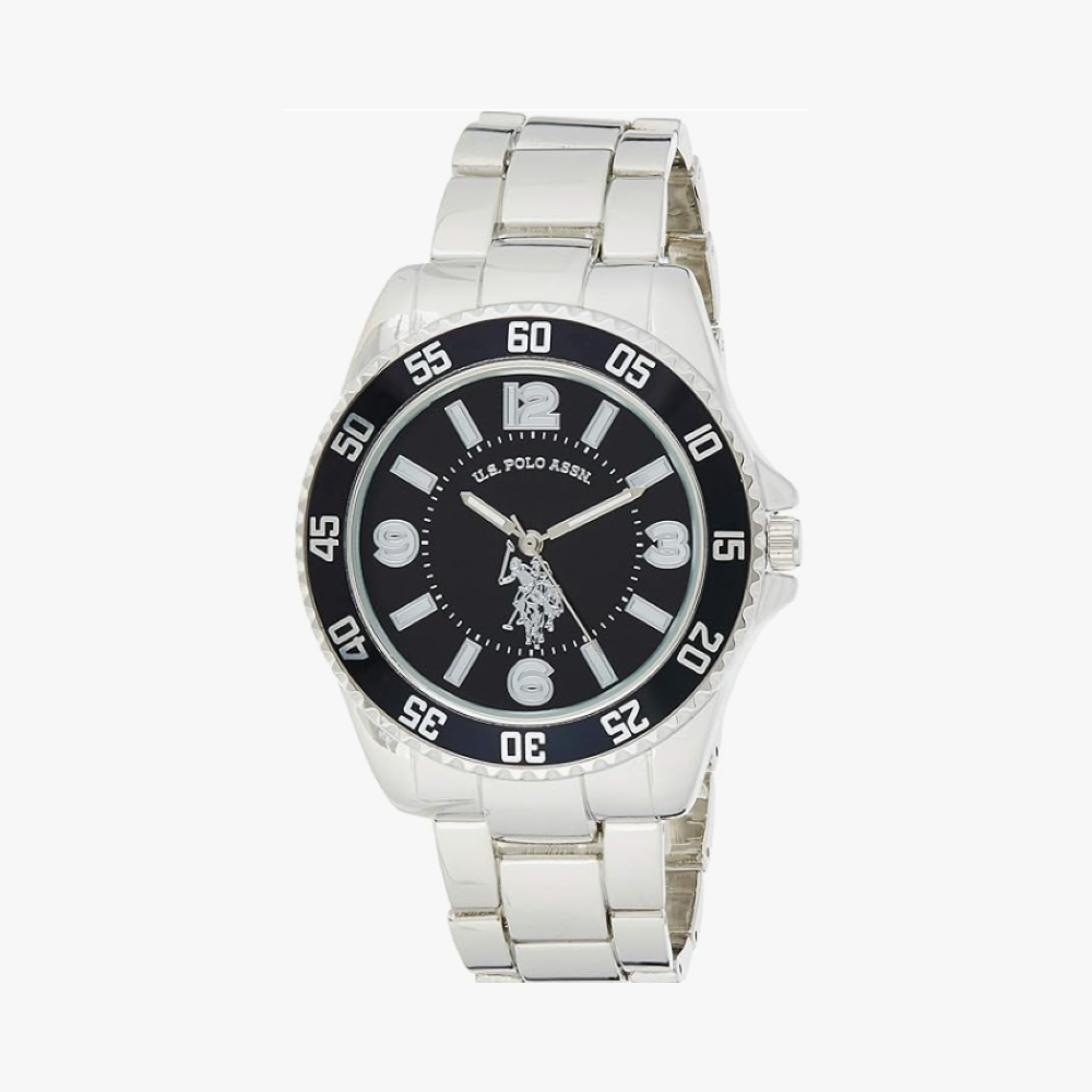 U.S. Polo Assn. Reloj analógico para hombre con esfera negra y correa ajustable
