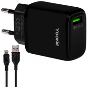 Yookie EI2Y Cargador de Pared 18W USB-A + Cable Lightning Negro